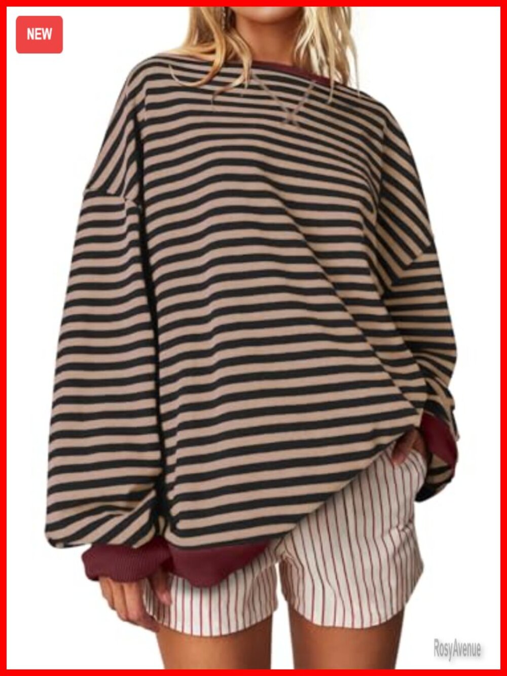 Oversized Striped Crewneck Sweatshirt Long Sleeve Casual Pullover